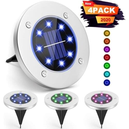 4 Pack Solar Ground Lights Outdoor Colored Solar Disk Garden Lights Waterproof Inground Landscape Lighting Yard Deck Lawn Lamp