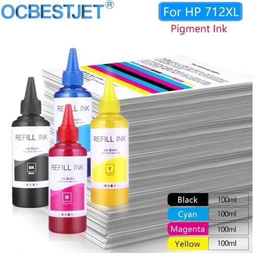 400ml Refill Pigment Ink For HP 712XL DesignJet Studio T230 T250 T630 T650 24-in 36-in Printer Waterproof Ink