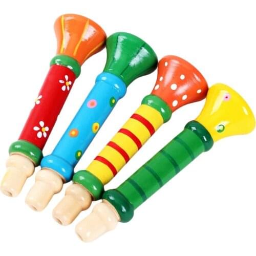 50per/lot High Quality Multi-Color Baby kids Wooden Horn Hooter Trumpet Instruments Music Toys Best-seller Toy For Kids Children
