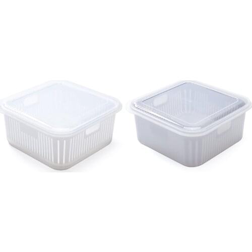 68UE Double Layer Food Storage Container Kitchen Refrigerator Fresh-keeping Box Drain Basket with Lid Household Fruit Vegetable
