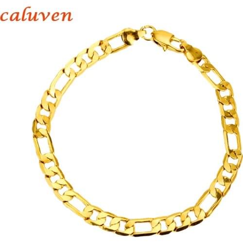 7.5MM 21cm ,Figrao, Men Bracelets, Cuba GP Chain & Link Bracelet, Jewelry Trendy Gift, Gold Color and Copper, Bangles for Women