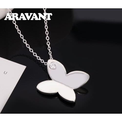 925 Silver Chain Butterfly Pendant Necklace For Women Ladies Statement Necklaces Jewelry Valentines Day Gifts