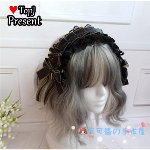 Lolita hand made hair accessories dark Gothic Black Gold Band KC hairband with Lolita Necklace bow cosplay accessory
