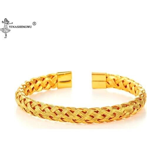 Luxury Roman Gold Color Bracelet Men Stainless Steel Geometry Pulseiras Men Twist Open Adjustable Bracelets Couple Jewelry Gift