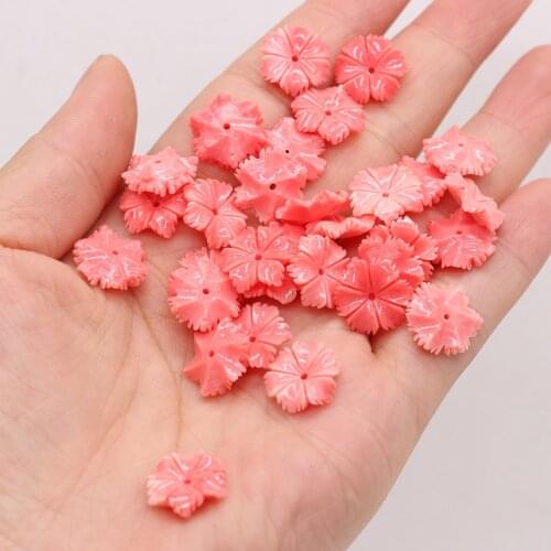 10pcs/lot Artificial Pink Coarl Beads Flower Shape Punching Coral Stone Beads for Jewelry Making DIY Necklace Bracelet 13mm
