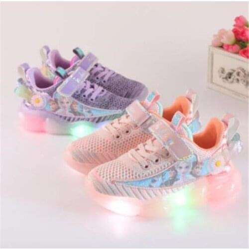 Disneys 2021 new elsa children baby x light children noctilucent baby girl led light shoes sneakers mesh movement