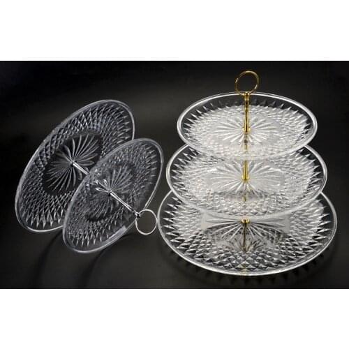 Double Plastic Plates Multi-layer Cake Plate Silver Golden Pole Tray Dish for Fruit Transparent Acrylic Home Accessories for KTV