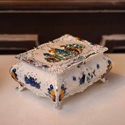 Europe castle Sculpture metal jewelry storage cosmetic storage box for home decorative desktop organizer With makeup mirror Z155