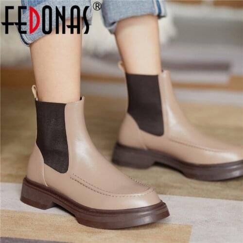FEDONAS Fashion Boots Winter Fall 2021 Genuine Leather Elastic Band Motorcycle Boots Classic Design Party Basic Shoes Woman