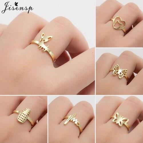 2021 Lovely Chihuahua Dog Stainless Steel Rings for Women Adjustable Butterfly Cat Heartbeat Finger Ring Statement Jewelry Girls