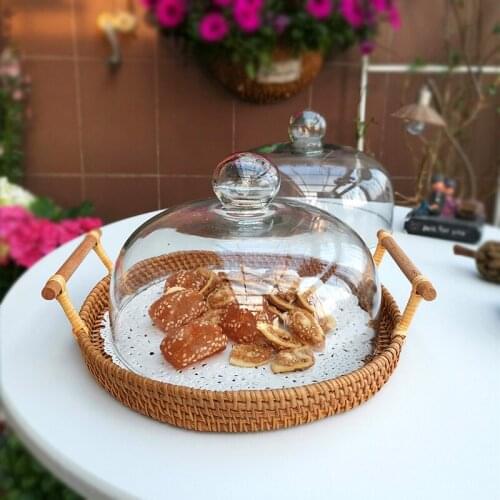 Household cake cover transparent glass lid vine tray sealed breakfast snack tray Creative ins preservation cover