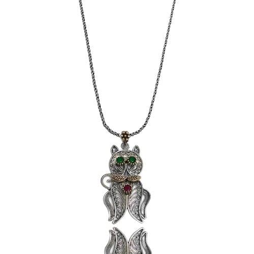 Midyat Silver World Cat Filigree Pendant
