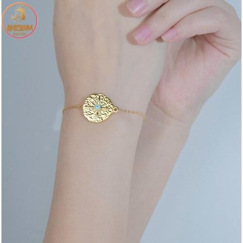 Akizoom Fashion Devils Eye Irregular Round Medal Bracelet Stainless Steel Thick Chain Bangles For Women Jewelry Birthday Gift