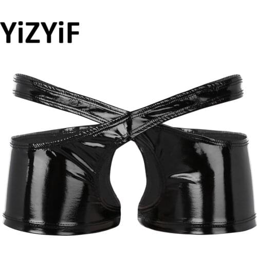 Men Sexy Lingerie Wetlook Open Butt Crotch Boxer Briefs Latex Hole Panties Sissy Sexy Panties Crotchless Erotic Underwear