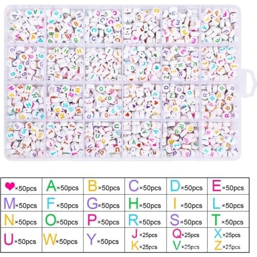 1200pcs 6x6mm Letter Acrylic Beads Set Box Round Alphabet Beads Jewelry Making Kits for Diy Bracelet Handcraft Children Gifts
