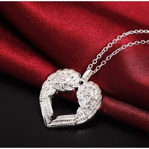 New fashion 100% 925 Sterling Silver Necklace For Women Jewelry Angel wings heart Pendant Christmas gifts party Wedding