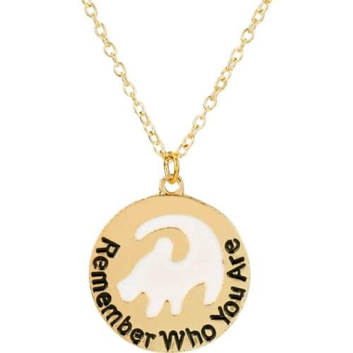 The Lion King Charm Cartoon Movie Jewelry Remember Who You Are Necklace Animal Letter Round Pendant Women Gift Choker Souvenir