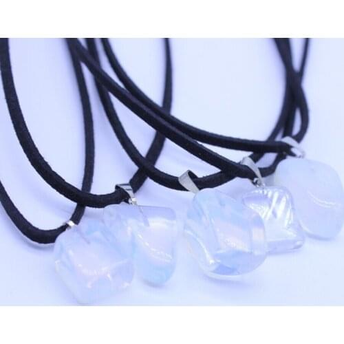 5PCS Natural Stone Pendants Suspension Opal Moonstone Powder Crystal Necklaces Fashion Jewelry Choker Gifts Bijoux Chain