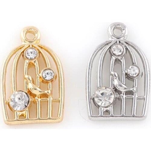 10pcs/lot Bird Cage Rhinestone Dangle Handmade Charms Pendant DIY for Bracelet Necklace Bag