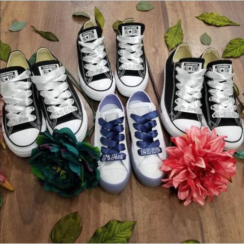 Custom Text Flat Satin Silk Ribbon Shoelaces Polyester Shoe Laces Personalized Sneaker Sport Shoes Lace Strings Wedding Gifts