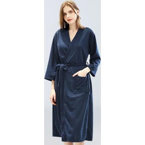 Lovers Casual Nightrobe Solid Robe100% Cotton Waffle Robe Women&Men Soft Bath Robe highly absorbent Sleepwear Loose Homewear