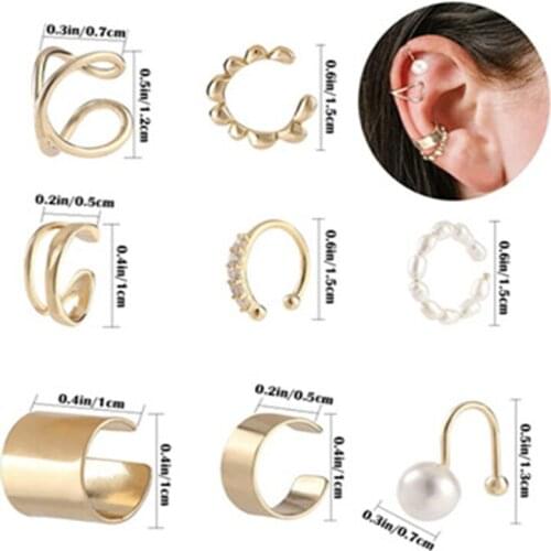 QIAMNI 8PCS Goth Clip On Wrap Earring Tragus Rings Ear Cuff Clip Nose Ring Fake Piercing Body Jewelry Party Gift Charm Brincos