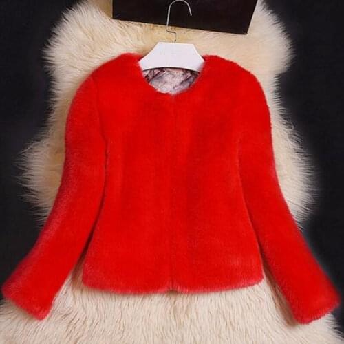 Rebicoo hot sale new winter female faux fur coat slim round neck imitation rabbit hair fur coat