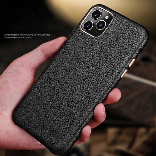 KAIBASSCE Genuine Leather Luxury Retro Litchi pattern Phone Back Cover for iPhone 11 Pro Max Xs Max XR X Cover Cases