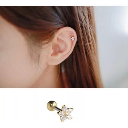 925 Sterling Silver Earring Fashion Flowers Screw Zircon Stud Earring Cute Ear Bone Nail Mini Sweet Fresh Female Girl Ear Jewelr