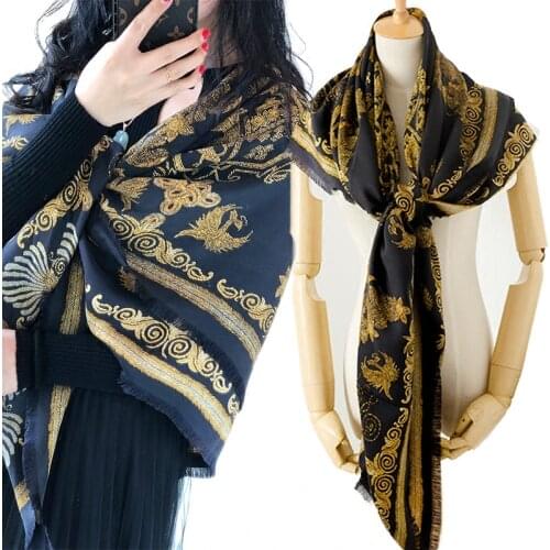 BYSIFA New Luxury Black Gold Silk Square Scarves Shawls Women Fashion Brand Large 100% Silk Scarf Spring Fall 135cm Neck Scarf