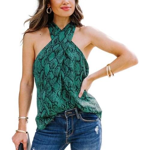 Casual Stylish Summer Women Tops Snake Print Sleeveless Off Shoulder Halter T Shirt Plus Size Ladies Fashionable Camisole 2021
