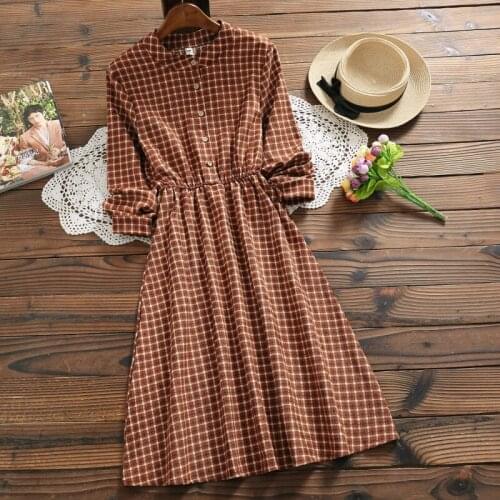 Spring Women Clothing Print Dresses Women Turn-down Collar Casual A Line Dress