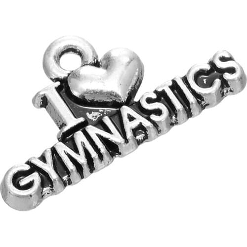 I Love Gymnastics silver plated charm