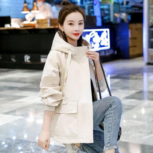 Women Windbreaker With Lining 2021 Spring Autumn Hooded Loose Womens Trench Coat Female Student Casual Overwear Coat C946