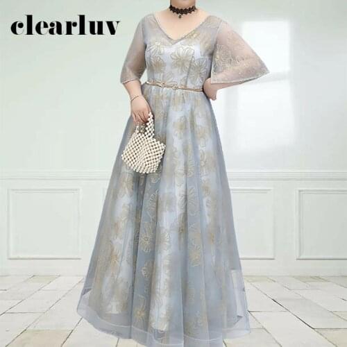 Lace Up Women Party Dresses DR1030 V-Neck Half Sleeve Vestidos De Fiesta Pattern A-Line Evening Dress Floor-Length Elegant Gown