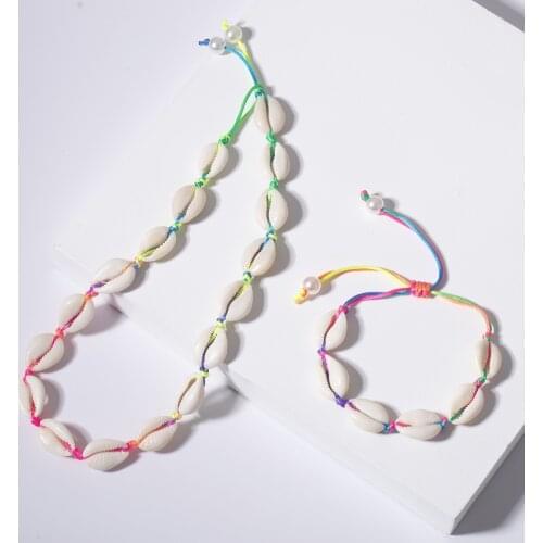 Bohemian Rope Chain Natural Shell Choker Necklace Collar Necklace Seashell Bracelet Bangles for Women Summer Ocean Necklace