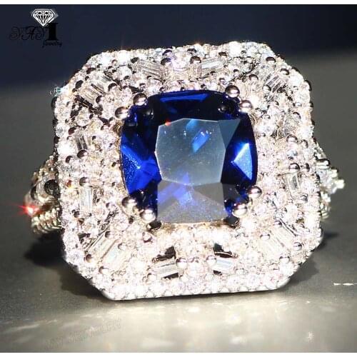 YaYI Jewelry Princess Cut 12 CT Blue Zircon Silver Color Engagement Rings wedding Heart Rings Girls Party ring Gifts 968