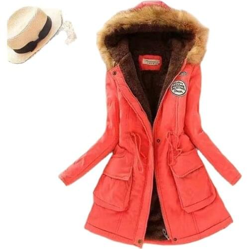 Women Autumn Winter Plus Velvet Padded Big Fur Collar Korean Mid-Length Coat2021 Female New Cotton-Padded Large Size Jacket A563