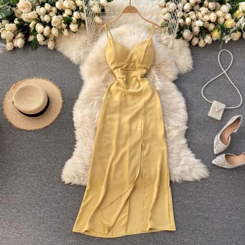 Spring 2021 New Temperament Vacation Travel Photography Vestidos Female Cross V-neck Strapless Slim Slim Midi Dress C666