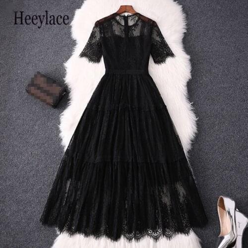 2020 Summer Women Vintage Lace Dress Gothic Party Sexy Hollow Out Black Short Sleeve black Dress Casual Plus Size 5xl Vestidos