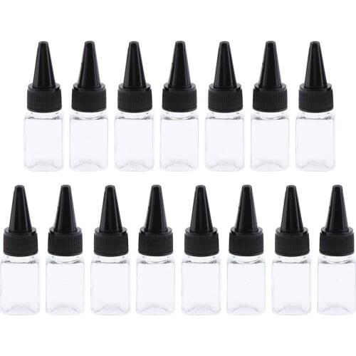 15, Clear, 0.3 oz, Square Plastic Makeup Jars, Mini Travel Lotion Filling Bottles with Black Caps