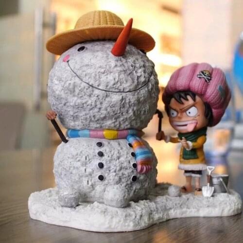 18cm ONE PIECE anime figure showhand Straw hat group snowman scene snowfield Monkey D. Luffy PVC action figure collection model