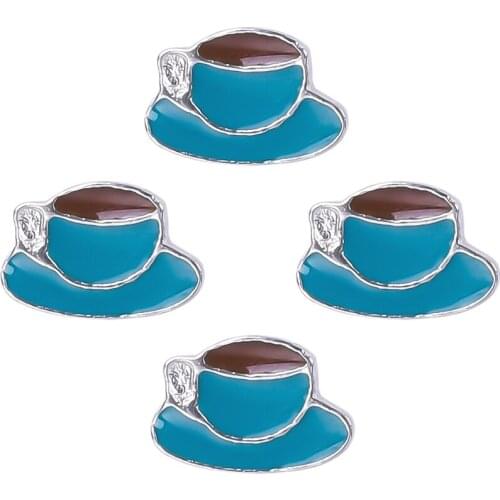 20Pcs/Lot F116 Enamel Coffee Cup FLoating Charms Making Memory Locket Pendant Jewelry Wholesale