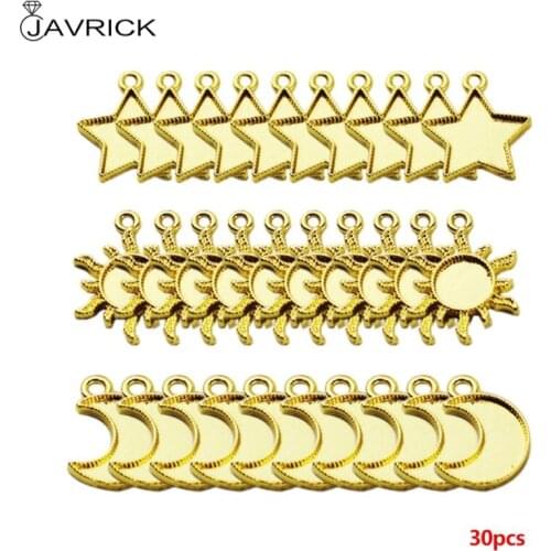 30pcs Metal Frame Star Moon Sun Pendant Open Bezel Setting Cabochon UV Resin Charm Jewelry Making Casting Craft DIY