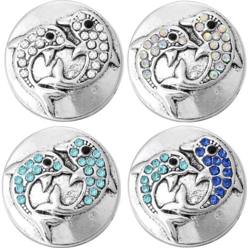 5pcs/lot New Animals Dolphin Snaps Buttons Jewelry Rhinestone Metal Snap Buttons Fit 18mm Snap Bracelet Bangle Women