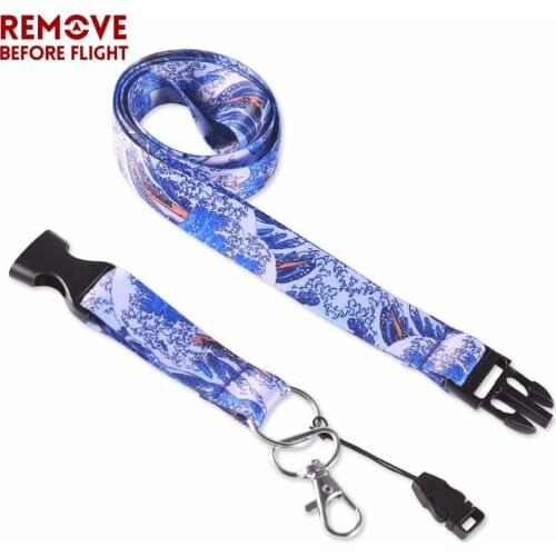 5 PCS/LOT Blue Lanyards Neck Straps With Keyring Pass Gym Mobile USB Badge Holder Fashion Painting Lanyard For ID Badge Holders