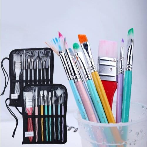 8Pcs Art Painting Brushes Set for Acrylic Oil Watercolor Artist Paint Brush Adults Kids Fan Varnish Painting Chalk Small Holder