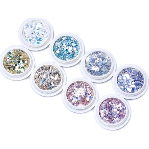 8Pcs/Set Nail Hexagon Glitter Mermaid Colorful Flakes Mix Sequins UV Gel Polish Sparkling Powder Dust Manicure Shinny Glitter