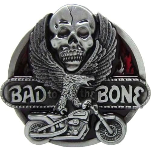 " Bad To The Bone" Belt Buckle Western Cowgirl Classic Large Biker Silver