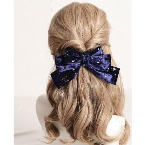 Velvet Hairgrips Star Printed Princess Big Large Bow Hairpin Girls Lolita Hair Clip Hair Accessories B1715